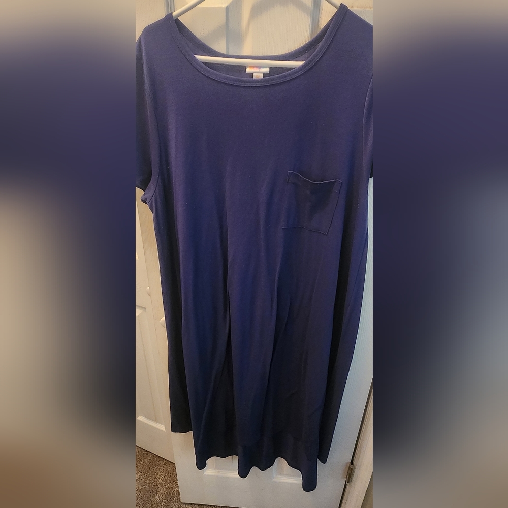 LulaRoe navy blue short sleeve knee length dress with pocket